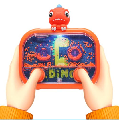 Handheld Water Game with Light – Water Ball Target Toy for Kids Ages 3+, Retro Fidget Toy, Screen-Free Car Travel Game, Road Trip Toy, Airplane Entertainment, Portable Autism-Friendly Gift - color: Orange Dinosaur