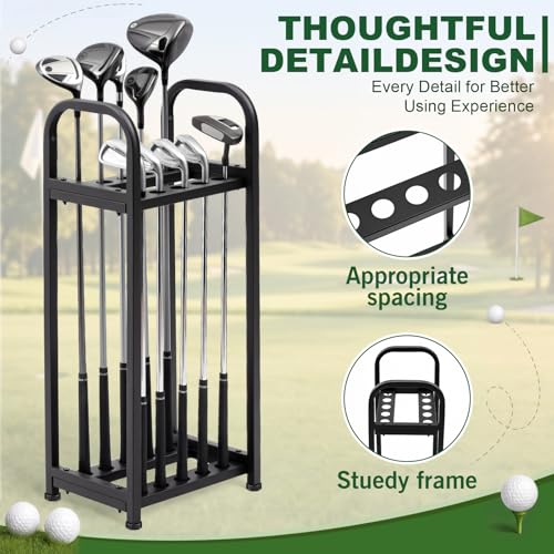 Hicarer 10 Hole Golf Club Holder Metal Golf Club Organizer Stand Rack Putter Stand Display for Indoor and Outdoor Use Home, Black - style: 10 Hole