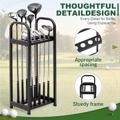 Hicarer 10 Hole Golf Club Holder Metal Golf Club Organizer Stand Rack Putter Stand Display for Indoor and Outdoor Use Home, Black - style: 10 Hole