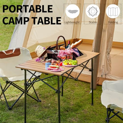 SHANQUAN Camping Table Roll up Table, Fold up Lightweight Compact, 2-4 Person Portable Roll up Aluminum Table with Carry Bag for Outdoor, Camping, Picnic, Backyards, BBQ - size: 37*22 inch