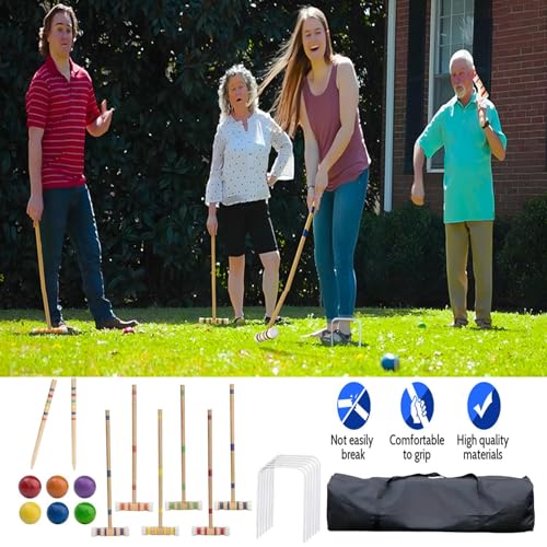 Croquet Set - 6 Players Outdoor Family Games, Portable Wooden Sports Set, Reusable Lawn Backyard Park Kit | Durable Handbag Included, Fun Courtyard Game for Kids Adults Friends Outdoor Activity