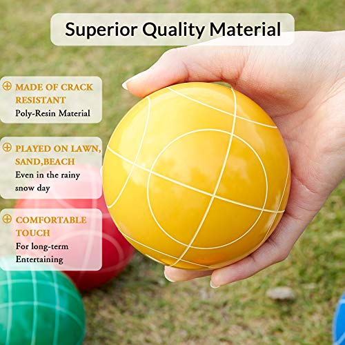 ApudArmis Bocce Balls Set, Outdoor Family Bocce Game for Backyard/Lawn/Beach - Set of 8 Poly-Resin Balls & 1 Pallino & Nylon Carrying Case & Measuring Rope (90mm) - size: 90mm Universal Size