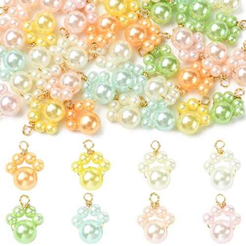 Stiesy Handmade Animal Paw Charms ABS Plastic Imitation Pearl Cute Dog Cat Paw Print Shape Dangle Charms Pendants Bulk for Necklace Bracelet Earring Jewelry Making Supplies DIY Craft 40Pcs 8 Style - color: Paw Print-40pcs