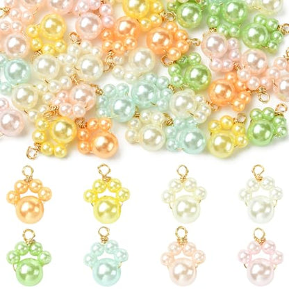 Stiesy Handmade Animal Paw Charms ABS Plastic Imitation Pearl Cute Dog Cat Paw Print Shape Dangle Charms Pendants Bulk for Necklace Bracelet Earring Jewelry Making Supplies DIY Craft 40Pcs 8 Style - color: Paw Print-40pcs