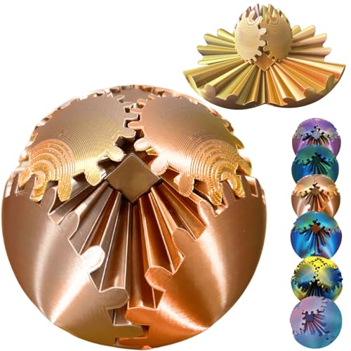 Gear Ball 3D Printed Spin Ball Cube Fidget Toys, Gear Sphere Fidget Toy, GearSphere Desk Toy Stress Fidget Balls, Fidgets Spinners for Adults & Kids Anxiety Relaxing (Laser Rose Gold, 2.3 Inch) - color: Laser Rose Gold, size: 2.3 Inch