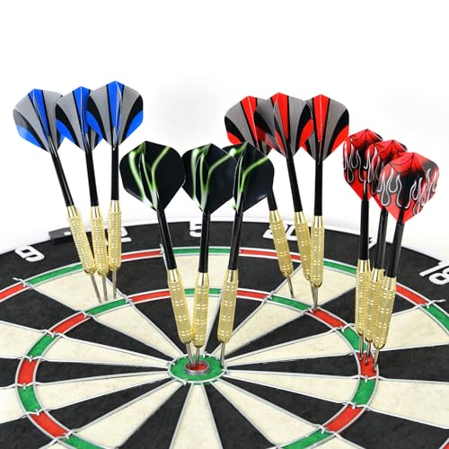 Dartboard with Staple-Free Bullseye Easily Recognizable Numbers 18g Steel Tip Darts Set 12 Steel Tip Darts 18g Mounting Kits Include - style: DB - N