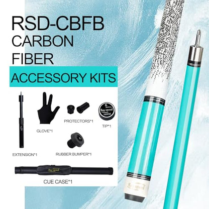 Carbon Fiber Pool Cue Stick 12.5mm Rainbow Tip Low Deflection Pool Stick with Uni-loc Pin Joint and Extension Pool Stick-20 oz - color: Cyan-Pro
