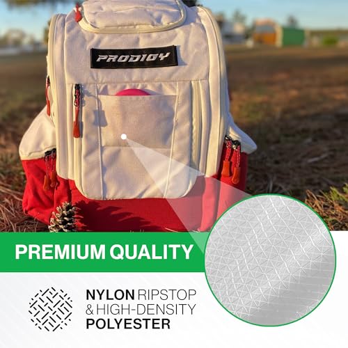Prodigy Disc Apex XL Disc Golf Bag | Large Disc Golf Backpack | Store 34+ Discs | Premium Big Disc Golf Bags with Cooler - color: Red & White