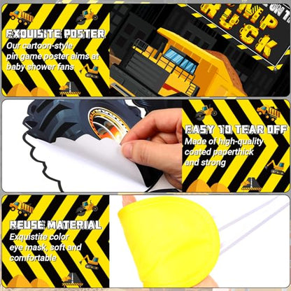 Faccito Construction Party Game Construction Birthday Party Supplies Pin The Wheel on The Dump Truck Game Construct Theme Poster with 24 Pcs Stickers for Decoration Supplies - style: Construction