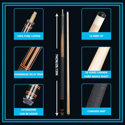 CUEELF Professional Pool Cue Stick – Handmade, Low Deflection | Solid Brass Joint Low Deflection Shaft 12.5mm Pro Tip & Inlay Ring Leather Non-Slip Wrap Precision Balanced - color: CJ-SH-07