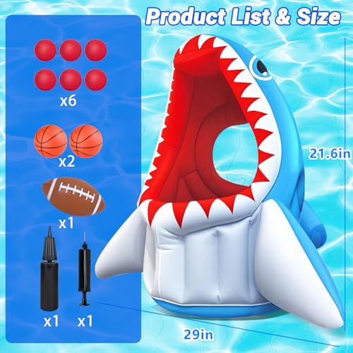 Shark Pool Toys, 3-in-1 Inflatable Pool Floats Basketball & Football & Head Hoop Swimming Pool Games, Summer Outdoor Water Games Beach Family Party Gift for Kids Boys Girls - style: Shark 3 in 1 Game
