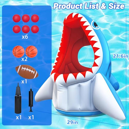 Shark Pool Toys, 3-in-1 Inflatable Pool Floats Basketball & Football & Head Hoop Swimming Pool Games, Summer Outdoor Water Games Beach Family Party Gift for Kids Boys Girls - style: Shark 3 in 1 Game
