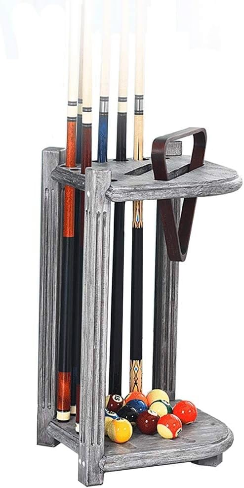 REMYS Corner Floor Cue Rack, with 5 Drink Coasters, Billiard Supplies 10 Cues Freestanding Pool Stick Holder, Holds Full Set of Balls
