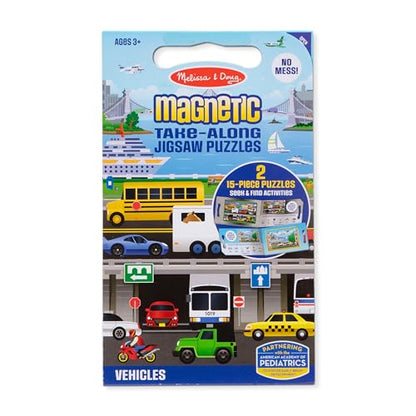 Melissa & Doug Take-Along Magnetic Jigsaw Puzzle Set – Vehicles (2 x 15 Piece) Travel Activity Toy for Preschoolers and Kids Ages 3+ - style: Vehicles