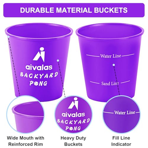 Aivalas Yard Pong Outdoor Games, Giant Yard Games Set with 12 Buckets and Balls for Adults and Family, Toss Game Throwing Games for Beach, Camping, Lawn and Backyard - color: Purple