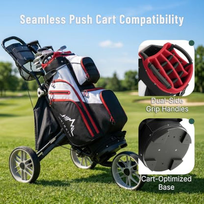 uniHimal Golf Cart Bag, 15 Way Organizer Divider Top with Handles | 15 Separate Compartments,Extra Storage Pockets,Rain Cover,Comfortable carry handles,Tough Abrasion‑Resistant Materials - color: Black-White