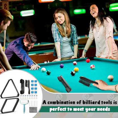 22 Pcs Pool Table Brush Set Wooden Billiard Rack 8 or 9 Ball Triangle Diamond for 2-1/4" Pool Ball with Polish Cloth Sticky Lint Roller Cue Chalk Cube Accessories - color: Black