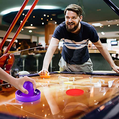 Coopay Air Hockey Pushers and Pucks, Air Hockey Paddles with Felt Bottoms, Goal Handles Paddles Replacement Accessories with a Drawstring Bag for Game Tables (4 Striker, 8 Red Puck Pack) - color: White, Pink, Yellow, Purple