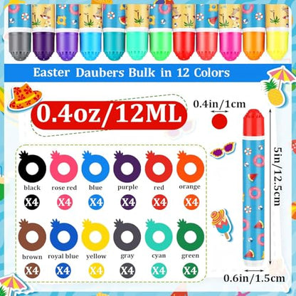 Eersida 192 Pack Summer Bingo Game Cards and 0.4 oz Dot Daubers Set Includes 144 Bingo Cards and 48 Dot Markers Summer Hawaiian Gifts Game Supplies for Beach Party Favor Family Casino Play Night - style: Summer