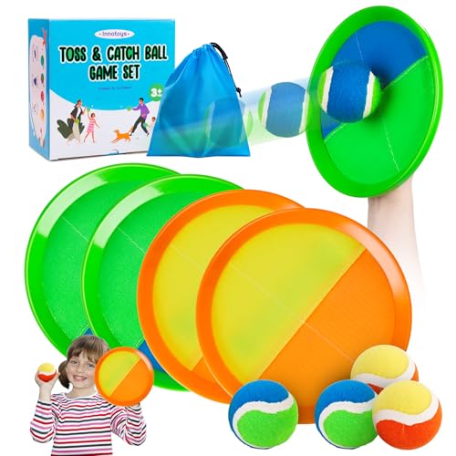 Toss and Catch Ball Game Set, 4 Paddles and 4 Balls Outdoor Paddle Catch Game for Kids, Backyard Beach Pool Yard Toy, Summer Birthday Gift for Boys Girls Ages 4-12 - color: Green Blue+yellow Orange