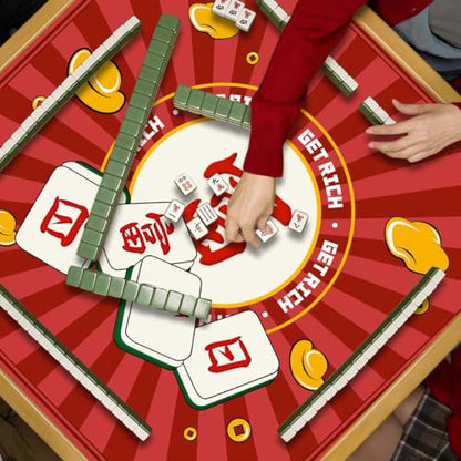 Mahjong Mat, Non-Slip Noise Reducing Game Mat, 31.5 Inch Mahjong Table Mat,Mahjong Mat with Cloth Bag and Carton Storage,Suitable for Mahjong, Dominoes, Solitaire and Other Games. (Rich-Red) - color: Rich-red