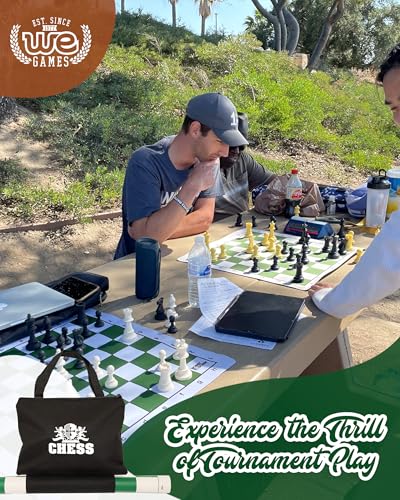 WE Games Chess Set - Tournament Style with 34 Pieces, Vinyl Roll-Up Board, Storage Bag & Equalizer Dice. Ideal for Adults