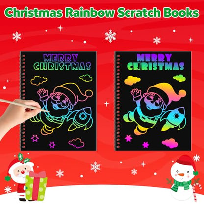 ZMLM Scratch Paper Art Craft: 2 Pack Rainbow Scratch Set for 3 4 5 6 7 8 9 10 Years Old Girls Boys Students Drawing Coloring Black Magic Art Supplies Kits Gifts School Birthday Party Toys(Christmas) - style: Christmas