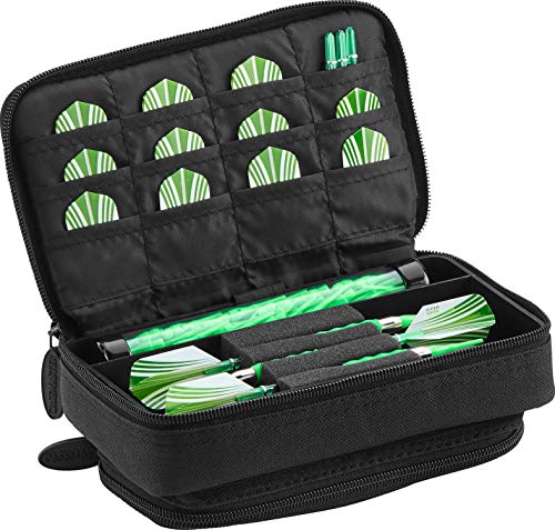 Casemaster Plazma Plus, 3 Dart Case for Soft and Steel Tip Darts Features Large Front Mobile Device Pocket, Built-in Storage Tube and Pockets for Flights, Tips, Shafts, and Personal Items - color: Black Trim