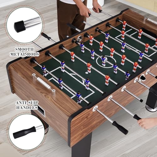 58 Inch Large Size Foosball Table Adult Size, Full Size Soccer Game Table w/2 Balls, Leg Levelers & Heavy-Duty Legs, Durable Arcade Football Table for Game Room, Home, Office, Party (Brown)