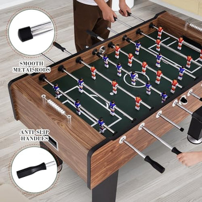 58 Inch Large Size Foosball Table Adult Size, Full Size Soccer Game Table w/2 Balls, Leg Levelers & Heavy-Duty Legs, Durable Arcade Football Table for Game Room, Home, Office, Party (Brown)