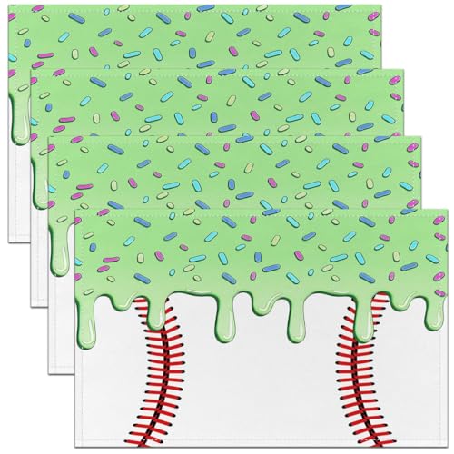 Castle Fairy Ice Cream Drip Kids Placemats Set of 4,Geometric Stripes Patchwork Table Place Mats,Baseball Sport Game Competition Kitchen Decor,Green Placemat Kitchen Table Decoration 12"x18" - color: Green