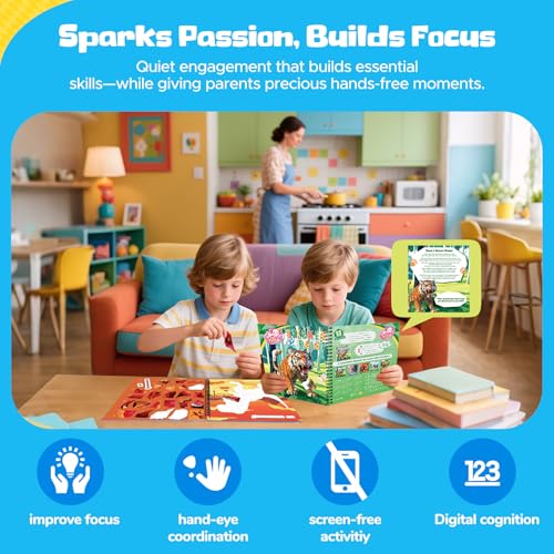 4PCS Paint by Number Sticker Book Travel Activities Toys for Girls Boys Kids Ages 4-10 Road Trip & Airplane & Long Car Rides, Birthday Present, Preschool Classroom Party Gifts - color: Dinosaurs,fierce Animals,mermaid,palace
