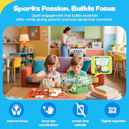 4PCS Paint by Number Sticker Book Travel Activities Toys for Girls Boys Kids Ages 4-10 Road Trip & Airplane & Long Car Rides, Birthday Present, Preschool Classroom Party Gifts - color: Dinosaurs,fierce Animals,mermaid,palace