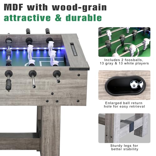 Smart LED Foosball Table with Electronic Scoreboard & Sound, 56" Arcade Soccer Game for Game Room & Party Fun