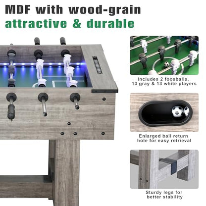 Smart LED Foosball Table with Electronic Scoreboard & Sound, 56" Arcade Soccer Game for Game Room & Party Fun