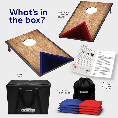 Portable Cornhole Board Set 24"x15", Foldable Wooden Travel Size Corn Hole Game Sets