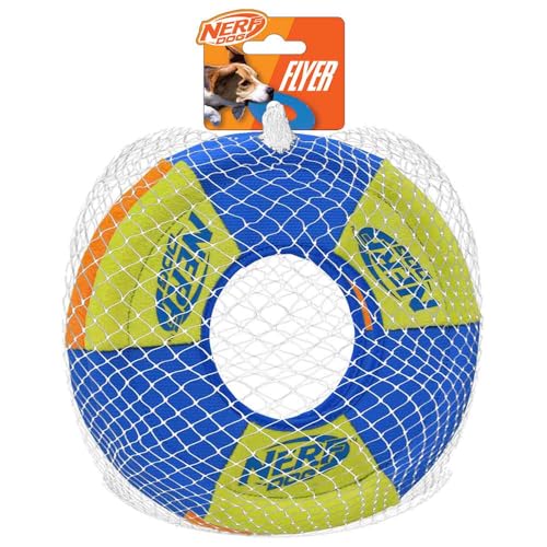 Nerf Dog Trackshot Toss and Tug Ring Outdoor Dog Toy 2 Pack, 9 Inch Dog Tug and Fetch Toy, for Medium and Large Breeds, Blue/Orange/Green