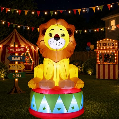 Silipull LED 5 FT Inflatable Lion for Circus Carnival Party Outdoor Decorations, Carnival Theme Birthday Party Blow up Animal for Outdoor Indoor Pool Yard Decorations - style: Lion