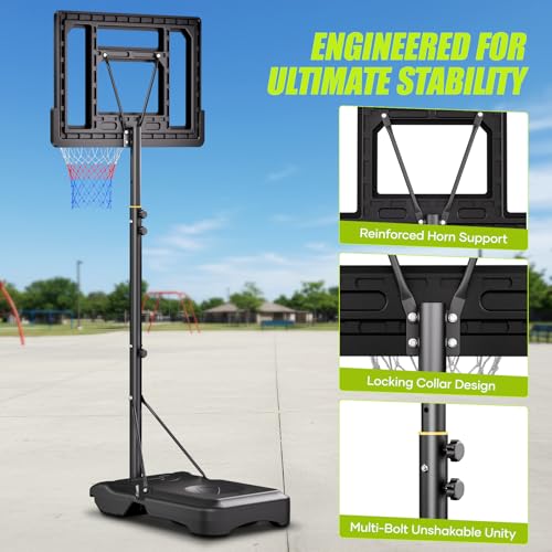Asbest Kids Basketball Hoop Outdoor, 5.08-7 FT Adjustable Height, 32Inch Portable Basketball Hoop for Kids in Backyard, Driveway, Indoor, Shatterproof PC Backboard