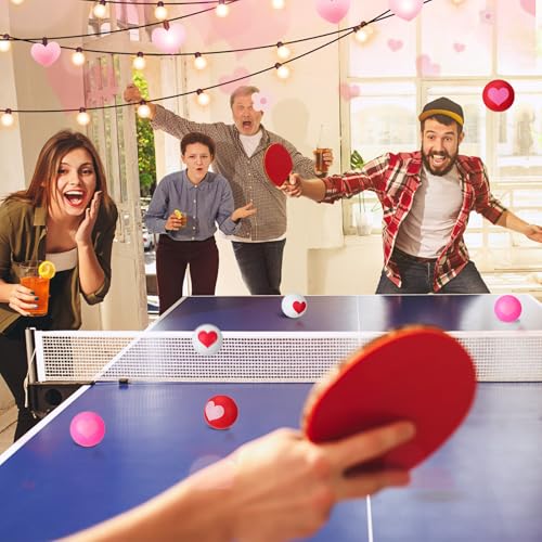 Soulchen 24 Pcs Valentines Day Table Tennis Balls Bulk 40 mm Heart Table Tennis Ball Red Pink White Valentines Funny Novelty Toys Accessories for Beer Game Birthday Gift Party Decorations - style: Heart