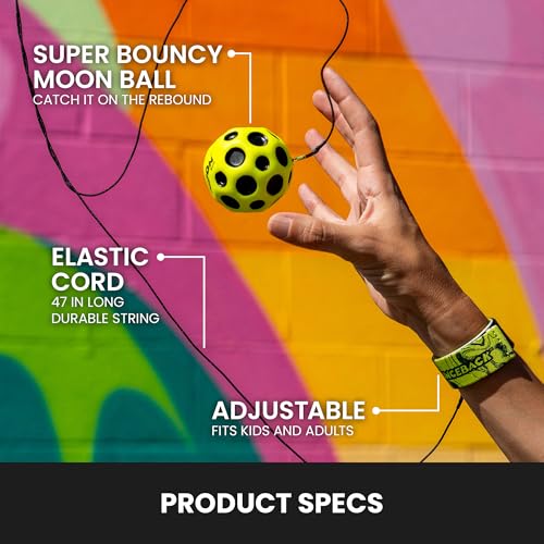 Waboba Bounceback Returning Yellow Moon Ball Hyper Bouncy Balls, Extreme Bounce and Fun, Super High Bouncing Ball for Active Play and Outdoor Games - style: Yellow