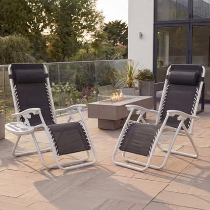 Best Choice Products Set of 2 Adjustable Steel Mesh Zero Gravity Lounge Chair Recliners w/Pillows and Cup Holder Trays - Black/White - color: Black/White, size: Standard