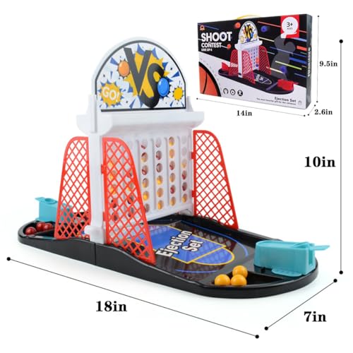 Tabletop Basketball Bouncing Ball Toy, Basketball Board Game, 2 Player Arcade Game, Indoor Fun Bouncing Pinball for Kids & Adults, Ages 3+