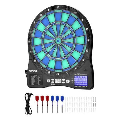 VEVOR Electronic Dart Board, LED-Illuminated Target Dartboard with 48 Games & 500+ Variations, Includes 6 Dart Shafts with Flights & 50 Soft Tips, Cricket Scoring LCD Screen - Supports Up to 8 Players