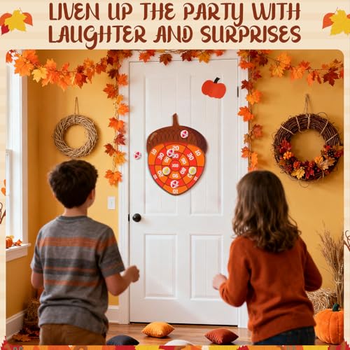 Thanksgiving Acorn Dart Board - Fall Crafts for Kids,Halloween & Thanksgiving Decorations with 10 Balls,Autumn Party Wall Decor for Family Game Night (21.3x16.5 Inch)