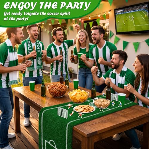 Soccer Party Decorations Table Runner - 13 x 72 Inch Artificial Grass Soccer Field Turf Runner, 1 Pack Green Soccer Table Decorations for 2026 Soccer Birthday, Game Day Watch Party Decor