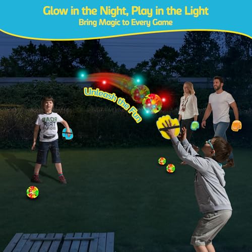 punkdog LED Toss and Catch Ball Game Set - 1 LED and 1 Regular Suction Cup Ball with 2 Easy-Grip Gloves - Beach Sports Toys for Kids - Outdoor Games for Backyard or Park - Easter Gift for Kids