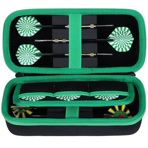 Lebakort Hard Case Compatible with Steel or Soft Darts Set, Storage Holder Fits Dart Tips Shafts Flights and Accessories - color: Black + Green Case, style: Case for 6pcs Darts