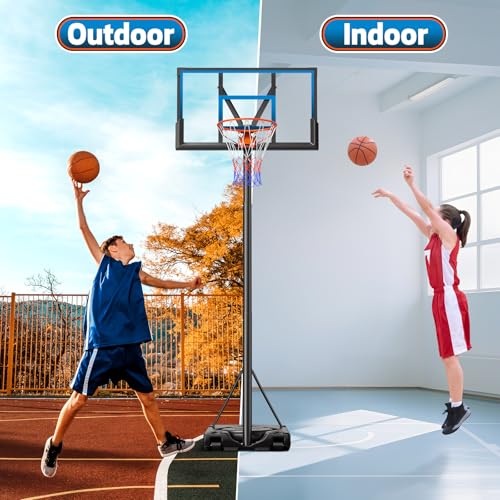 Yohood 46" 10FT Basketball Hoop Outdoor - Portable Basketball Goal Adjustable Hoops & Goals with Solid Steel Rim & Extra-Large Base for Kids/Youth/Teens/Adults Outdoor