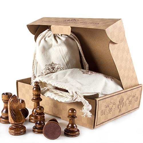 AMEROUS Chess Pieces Only, Wooden Hand Carved Tournament Chessmen with 4.12" Inches King, 2 Storage Bags for Chess Board Game, Replacement of Missing Pieces